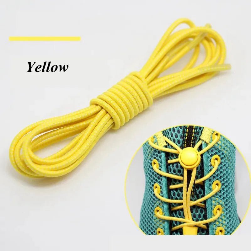 Storazone Yellow / 100cm / CHINA 1 Pair 22 Colors Elastic Shoelaces Round Locking No Tie Shoe Laces Kids Adult Quick Lazy Laces Rubber Sneakers Shoelace T1