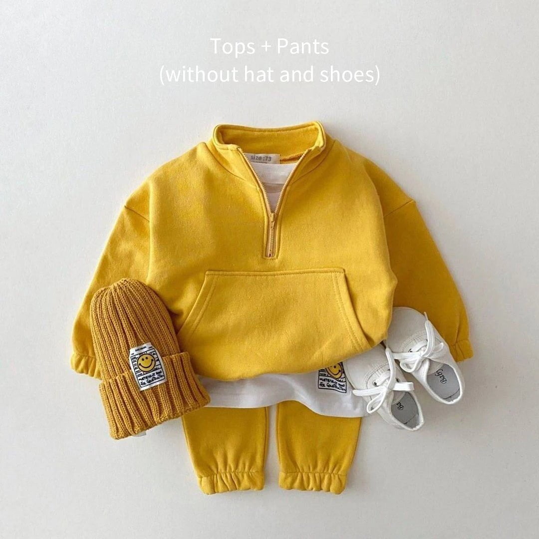 Storazone yellow / 12-18M 80 Baby Boy Girl Clothes Set Infant Kids Cotton Tops Jacket Pants Suit Toddler Boys Sweatshirt Trousers Clothing 2pcs/set Tracksuit