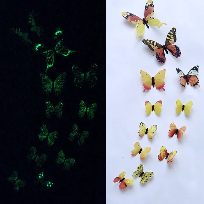 Storazone Yellow 12Pcs/Set Luminous Butterfly Wall Stickers Living Room Butterflies For Wedding Party Decoration Home 3D Fridge Decals Wallpaper