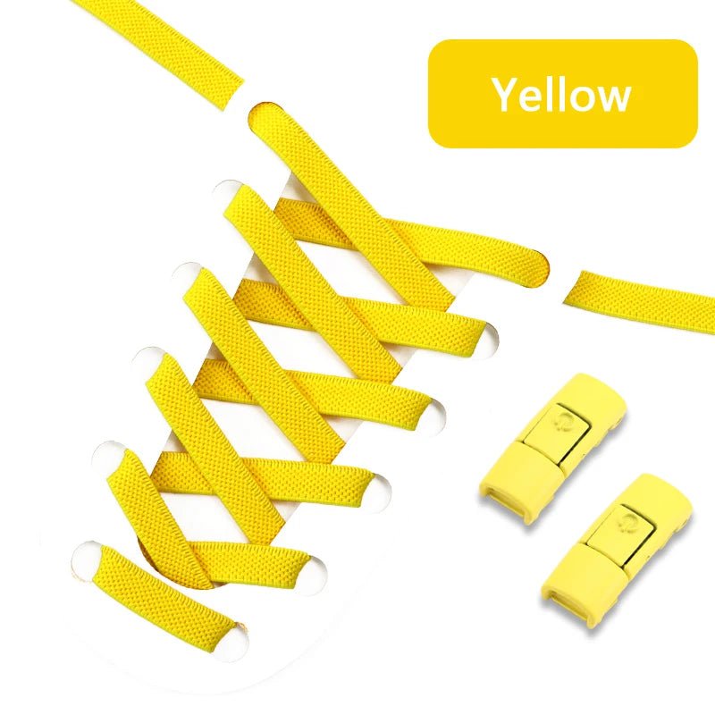 Storazone Yellow 2023 No Tie Shoe laces Press Lock Shoelaces without ties Elastic Laces Sneaker Kids Adult 8MM Widened Flat Shoelace for Shoes