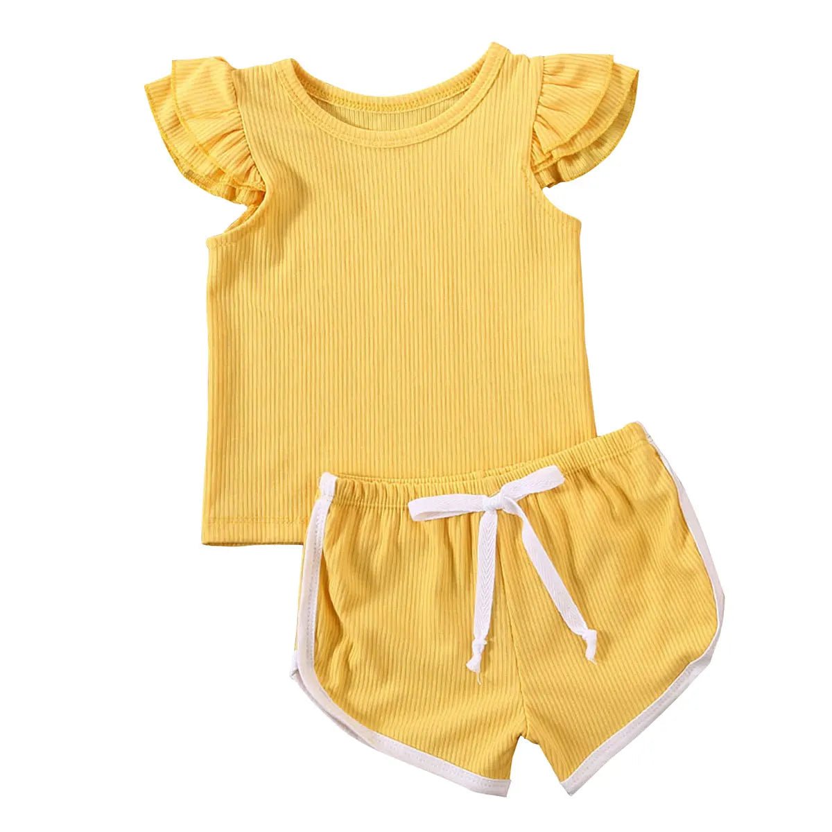 Storazone Yellow / 3T 2020 Summer Infant Baby Girls Boys Clothes Sets Ruffles Short Sleeve Pullover T Shirts Shorts Solid Outfits