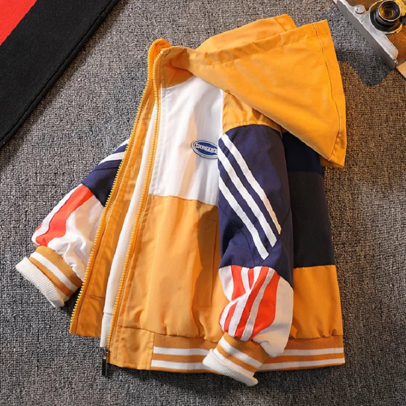 Storazone yellow / 6T Spring Clothes Boys Jacket For Children Outwear Jacket Boys 4-14 Years Hooded Vertical Stripes mid-length Windbreaker For Boys