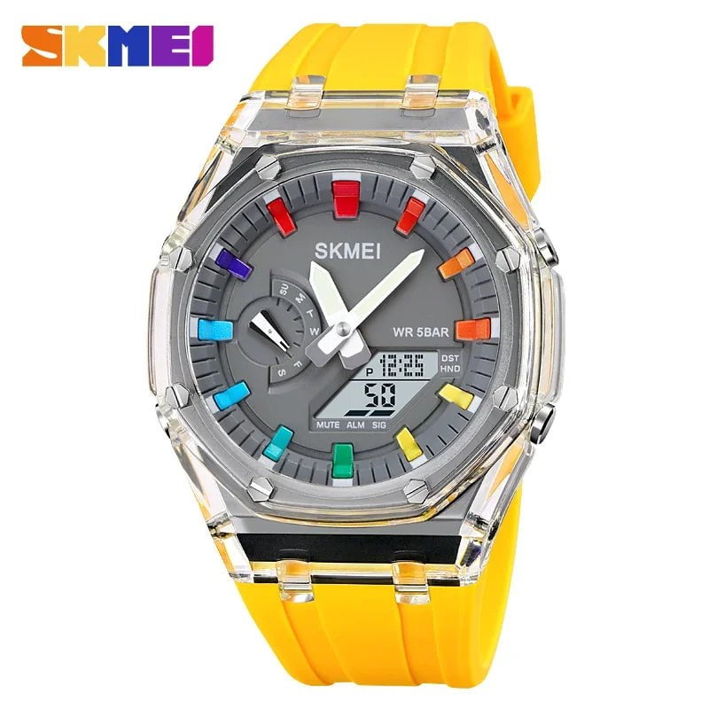 Storazone Yellow / CHINA SKMEI 2100 Outdoor Men Digital Watch Colourful LED Display Watches Waterproof Shock Resistant Mens Wristwatch Clock reloj hombre