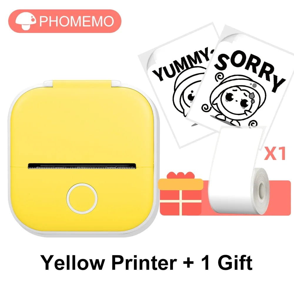 Storazone Yellow / CN T02 Mini Thermal Printer Phomemo T02 Sticker Maker Machine Portable Bluetooth Pocket Printer Study Supplies for Photos Notes