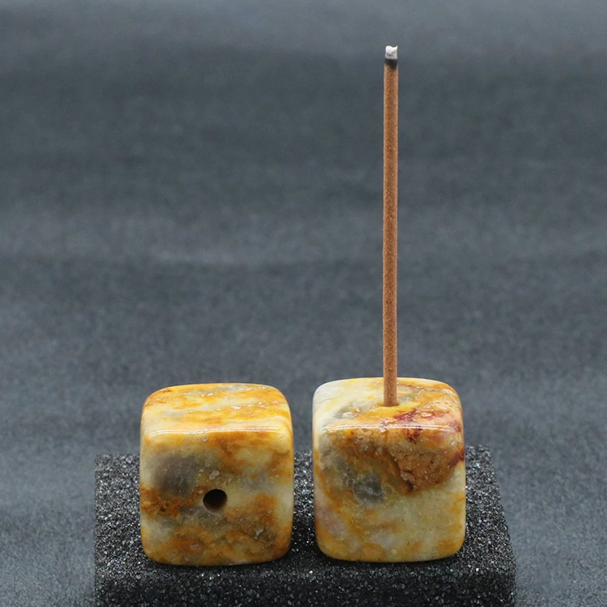 Storazone Yellow Crazy Agate / 20mm-Hole 3mm 1pcs Natural Crystal Incense Sticks Holder Coil Censer Burner Rock Quartz Stone Base Buddhist Indoor Altar Table Home Decoration