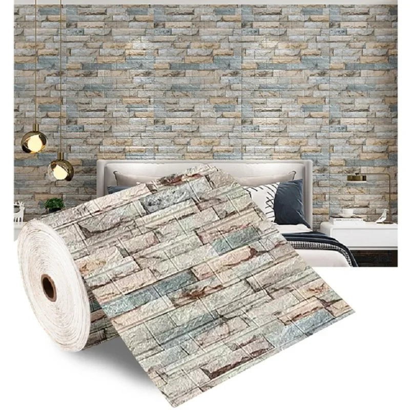 Storazone Yellow cyan brick / 70cmX1m 70cmx1/5/10m 3D Wallpaper Decoration Self-adhesive Antique Foam Brick Wallpaper Living Room Bedroom Waterproof 3d Wall Sticker