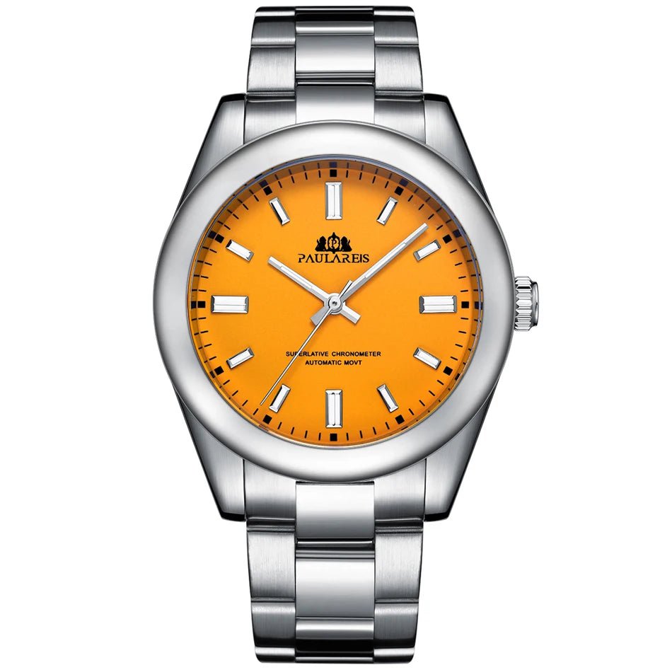 Storazone Yellow Men New Automatic Self Wind Mechanical Stainless Steel Luxury Red Yellow Sky Blue Green Colorful Rainbow Dial 41mm Fashion Watch