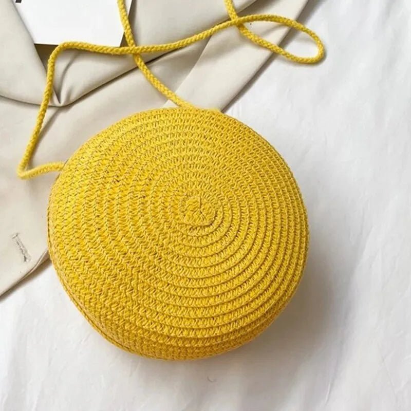 Storazone yellow Minimalist Straw Bag Round Crossbody Purse Women Shoulder Vocation Style Handbag