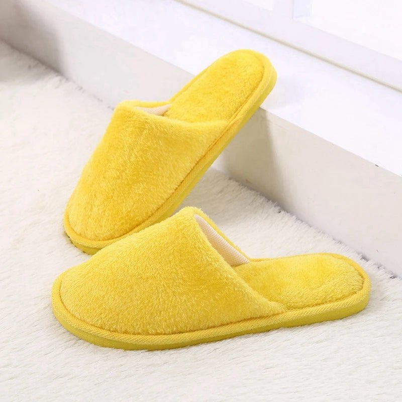 Storazone Yellow thin / 36-37(fit 35-36) 2023 New Winter Fulffy Fur Slippers Men Plush Fleece Flat Slippers Sweet Thick Soled Indoor Cotton Slippers For Couple Shoes