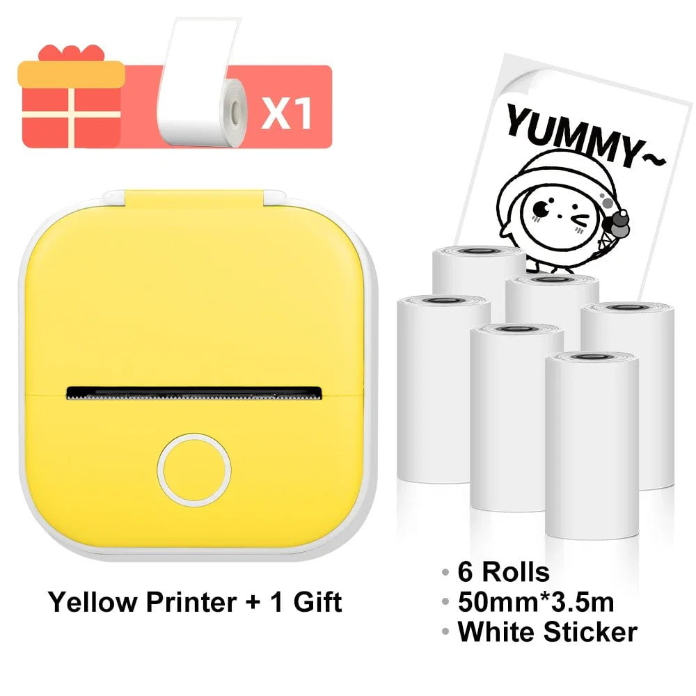 Storazone Yellow with 6rolls / CN T02 Mini Thermal Printer Phomemo T02 Sticker Maker Machine Portable Bluetooth Pocket Printer Study Supplies for Photos Notes