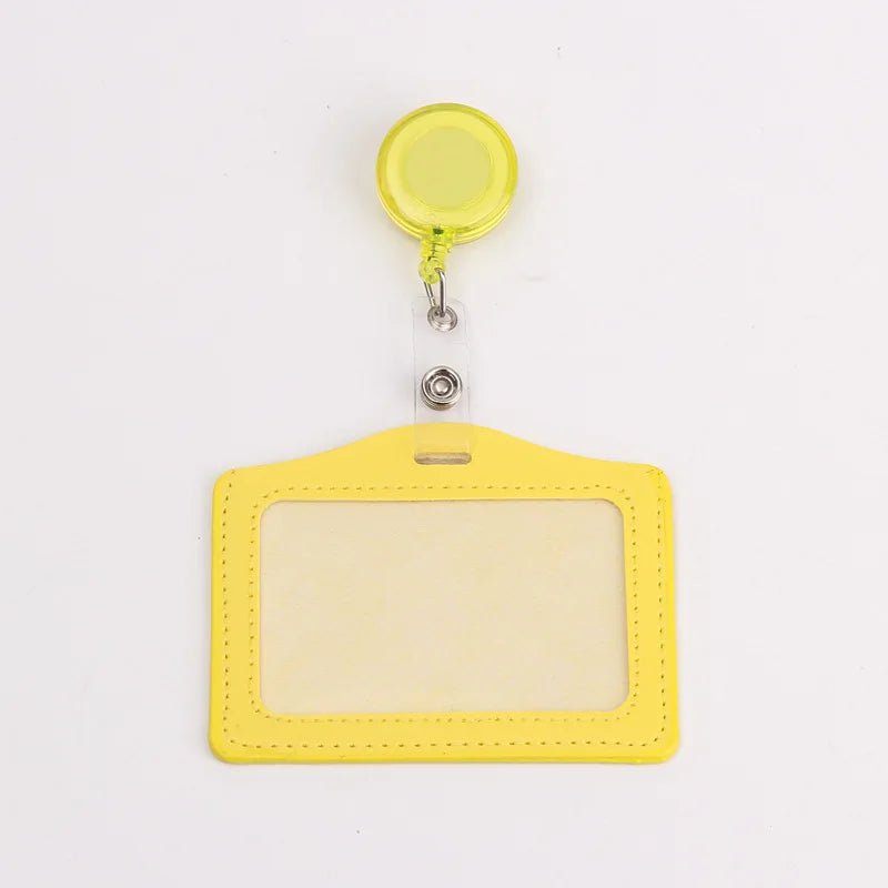 Storazone yellow Women Men Student Retractable Badge Reel ID Card Holder Cover Case Nurse Badge Lanyards Fashion PU Leather Card Holders Set