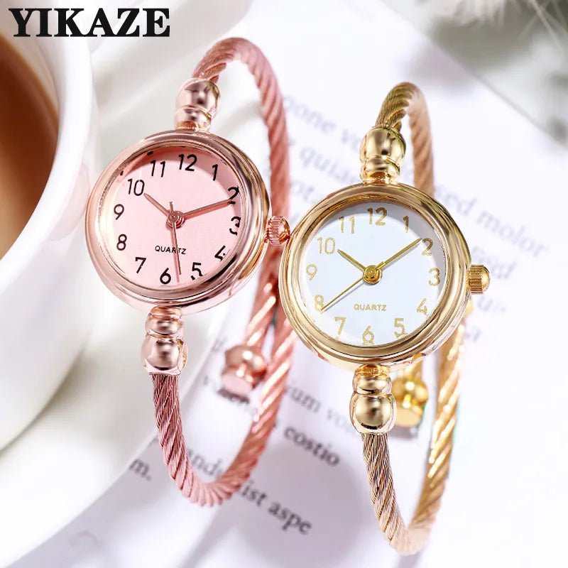 Storazone YIKAZE Women Watches Small Gold Bangle Bracelet Watch Stainless Steel Retro Ladies Quartz Wristwatch Clock Fashion Dress Watch