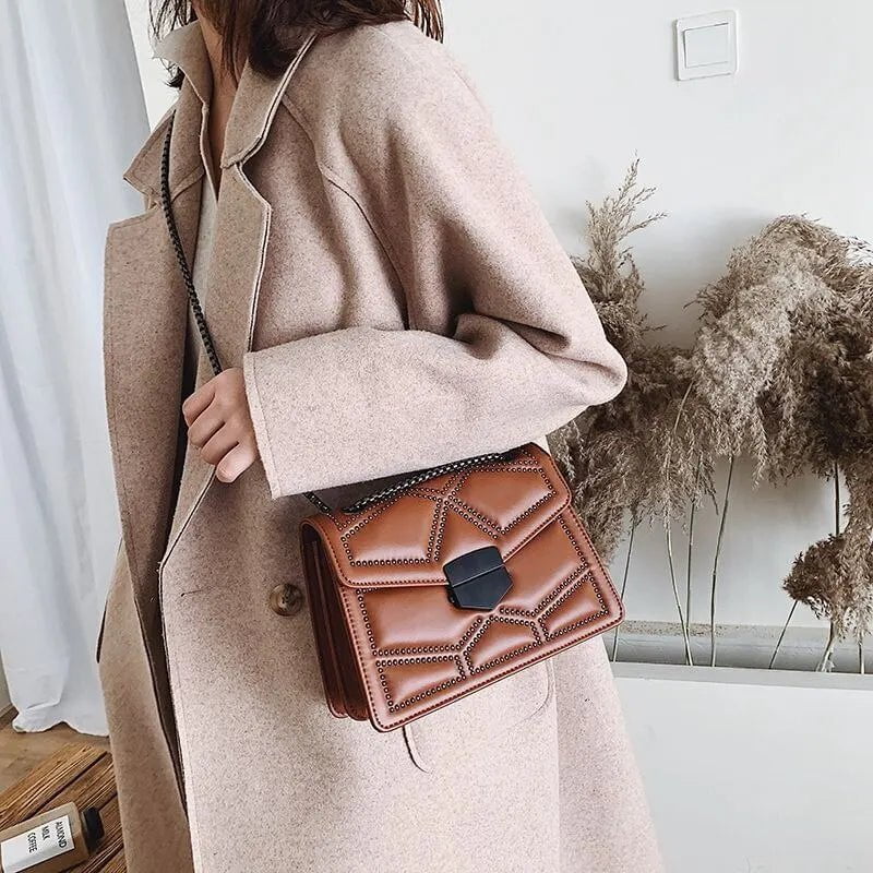 Storazone Yogodlns Vintage Rivet Chain Small Shoulder Bags For Women Flap PU Leather Fashion Small Square Crossbody Bag Designer Handbag