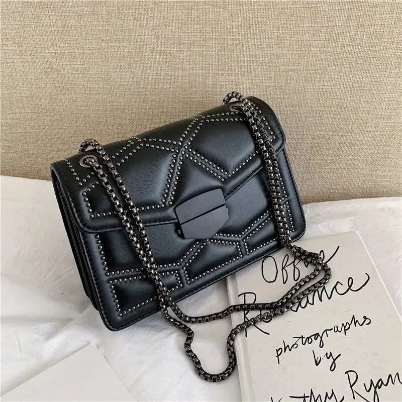 Storazone Yogodlns Vintage Rivet Chain Small Shoulder Bags For Women Flap PU Leather Fashion Small Square Crossbody Bag Designer Handbag
