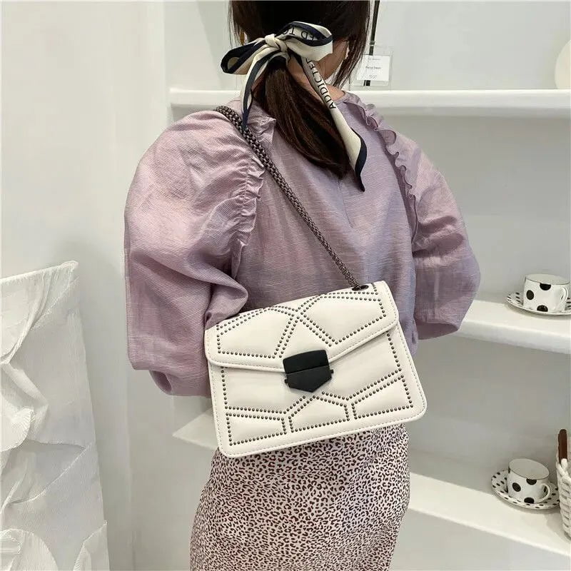 Storazone Yogodlns Vintage Rivet Chain Small Shoulder Bags For Women Flap PU Leather Fashion Small Square Crossbody Bag Designer Handbag