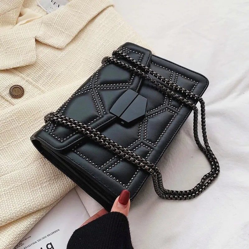 Storazone Yogodlns Vintage Rivet Chain Small Shoulder Bags For Women Flap PU Leather Fashion Small Square Crossbody Bag Designer Handbag