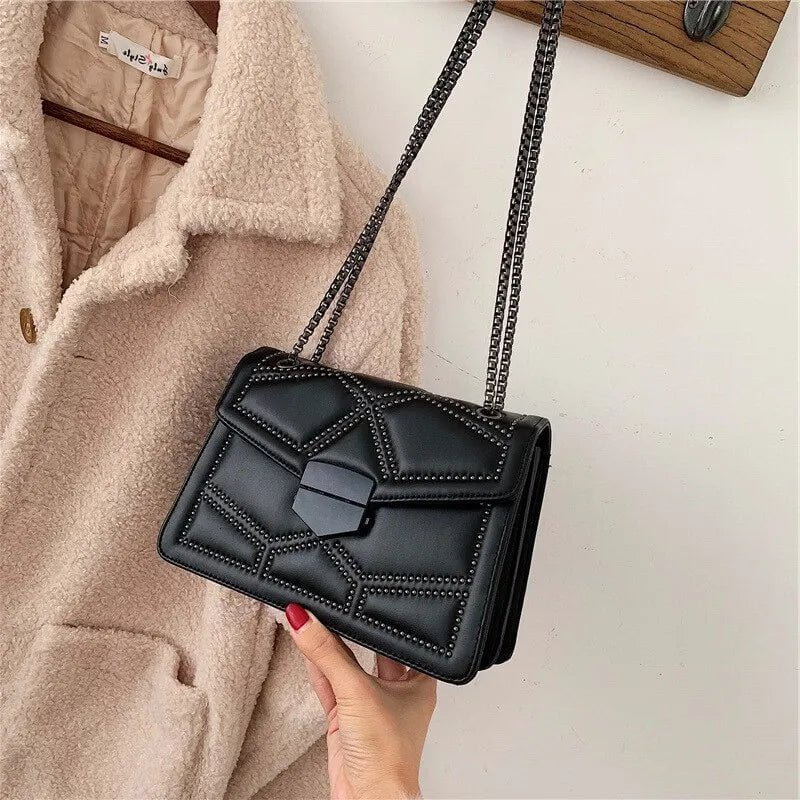 Storazone Yogodlns Vintage Rivet Chain Small Shoulder Bags For Women Flap PU Leather Fashion Small Square Crossbody Bag Designer Handbag