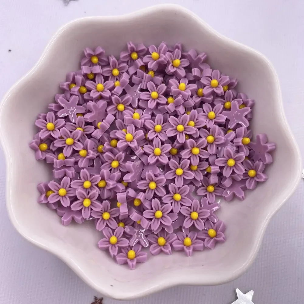 Storazone Z 100Pcs 8mm Resin 3D Colorful Mini Flower Gems Flatback Figurines Scrapbook Wedding Applique  Nail Art Decor Crafts  OL560