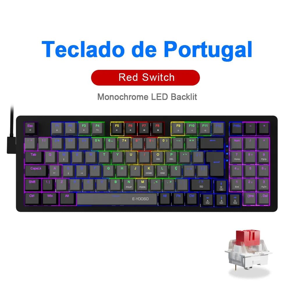 Storazone Z94-GB-PT E-YOOSO Z94 USB Mechanical Gaming Keyboard Wired Monochrome Backlit 94 Key Russian Brazilian Portuguese for Compute Laptop PC