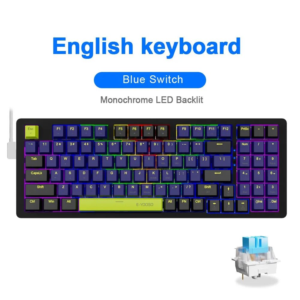 Storazone Z94-LB E-YOOSO Z94 USB Mechanical Gaming Keyboard Wired Monochrome Backlit 94 Key Russian Brazilian Portuguese for Compute Laptop PC