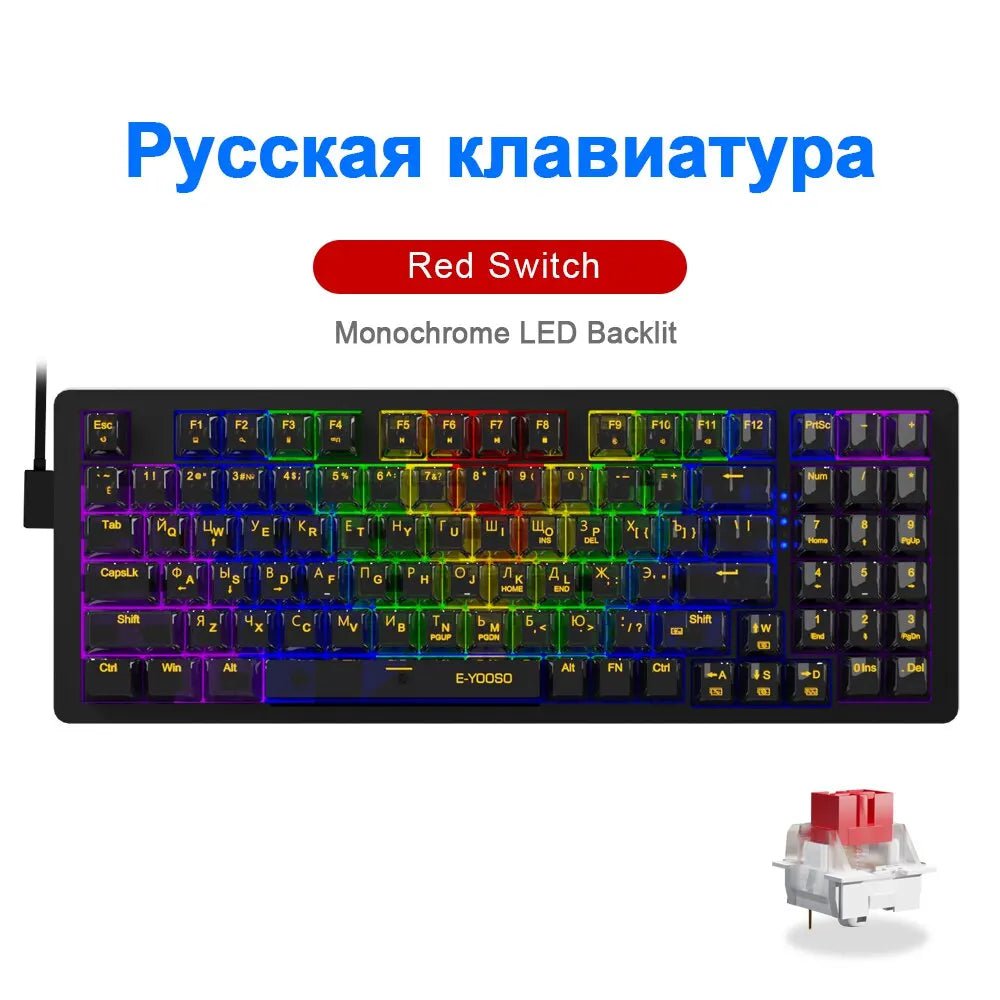 Storazone Z94-TB-RU E-YOOSO Z94 USB Mechanical Gaming Keyboard Wired Monochrome Backlit 94 Key Russian Brazilian Portuguese for Compute Laptop PC