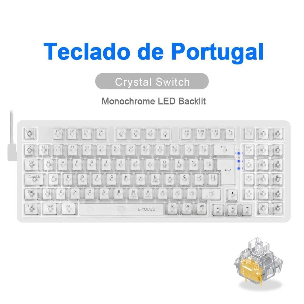 Storazone Z94-TW-PT E-YOOSO Z94 USB Mechanical Gaming Keyboard Wired Monochrome Backlit 94 Key Russian Brazilian Portuguese for Compute Laptop PC