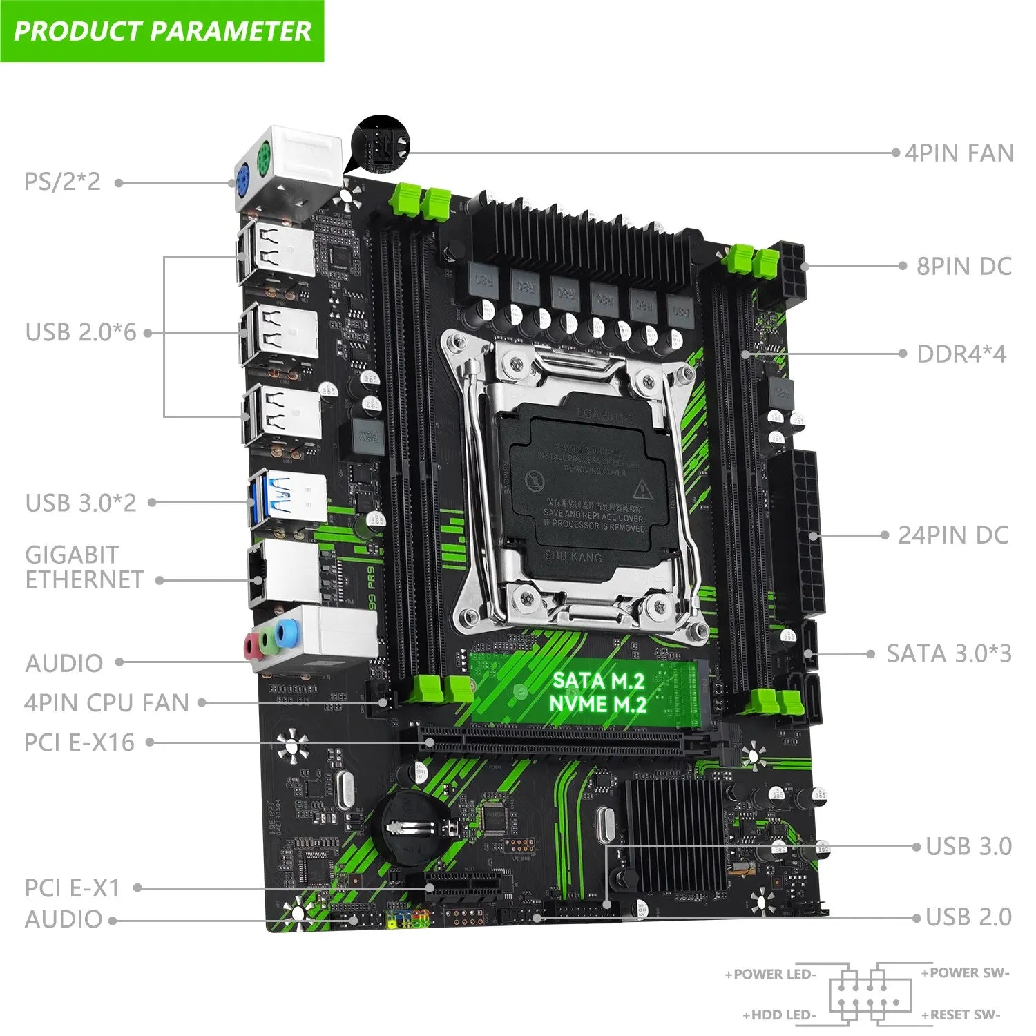 Storazone ZB-GB-X99 PR9 MACHINIST X99 Motherboard X99 PR9 Support LGA 2011-3 Intel Xeon E5 V3&V4 CPU DDR4 RAM SATA/NVME M.2 Slot