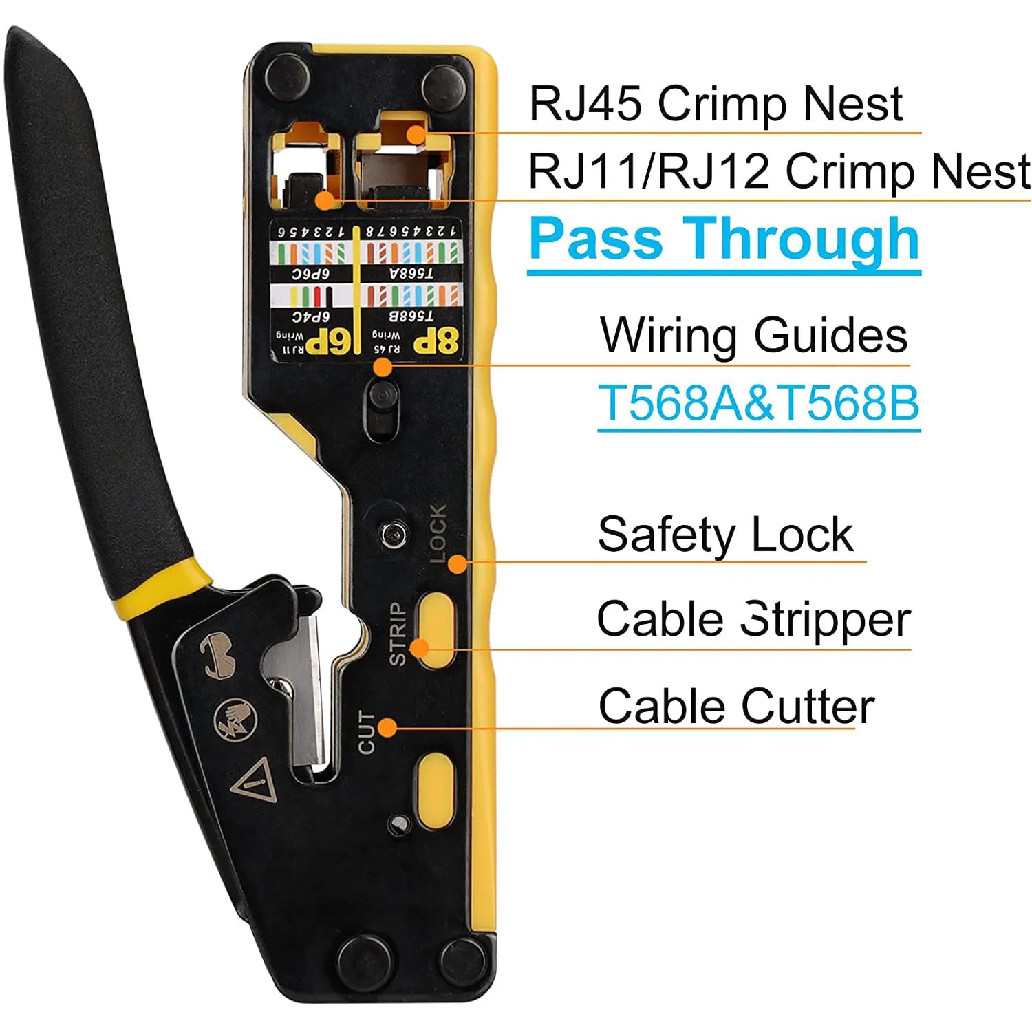 Storazone ZoeRax RJ45 Crimp Tool Pass Through Crimper Cutter for Cat6 Cat5 Cat5e 8P8C Modular Connector Ethernet All-in-one Wire Tool