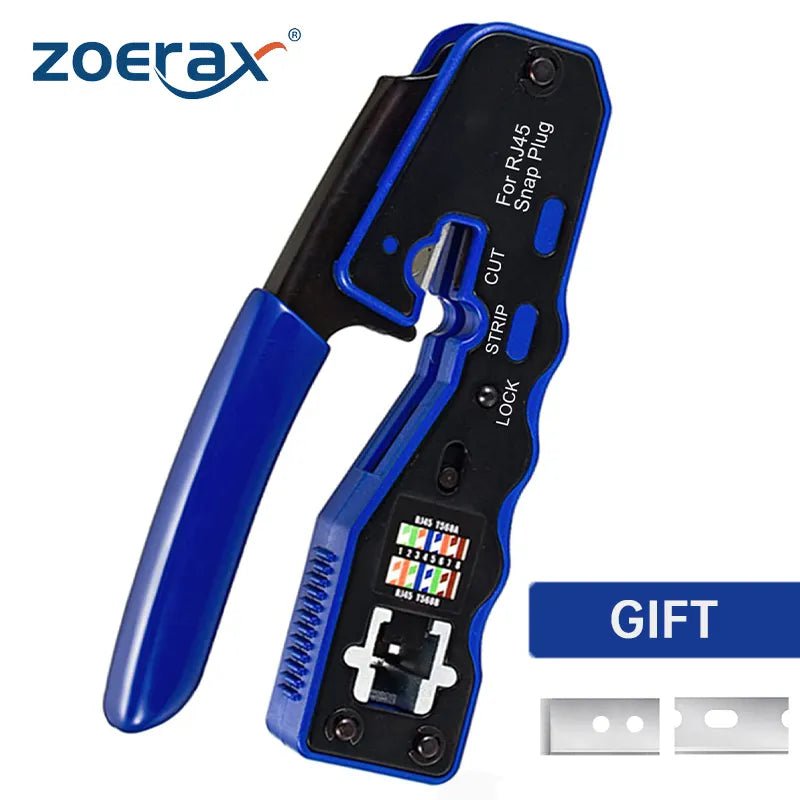 Storazone ZoeRax RJ45 Crimp Tool Pass Through Crimper Cutter for Cat6a Cat6 Cat5 Cat5e 8P8C Modular Connector Ethernet Crimp Tool