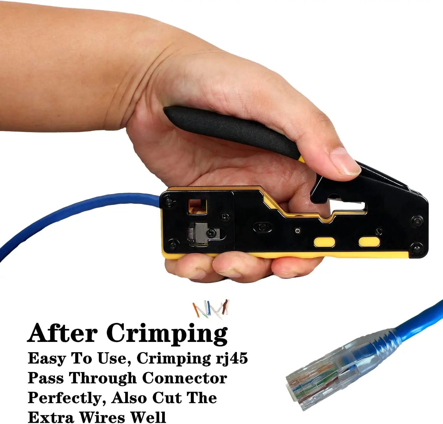 Storazone ZoeRax Rj45 Pass Through Crimp Tool Cat6 Cat6A Cat5 Cat5e Crimping Tool with 8P/6P Pass Through Ethernet Crimper