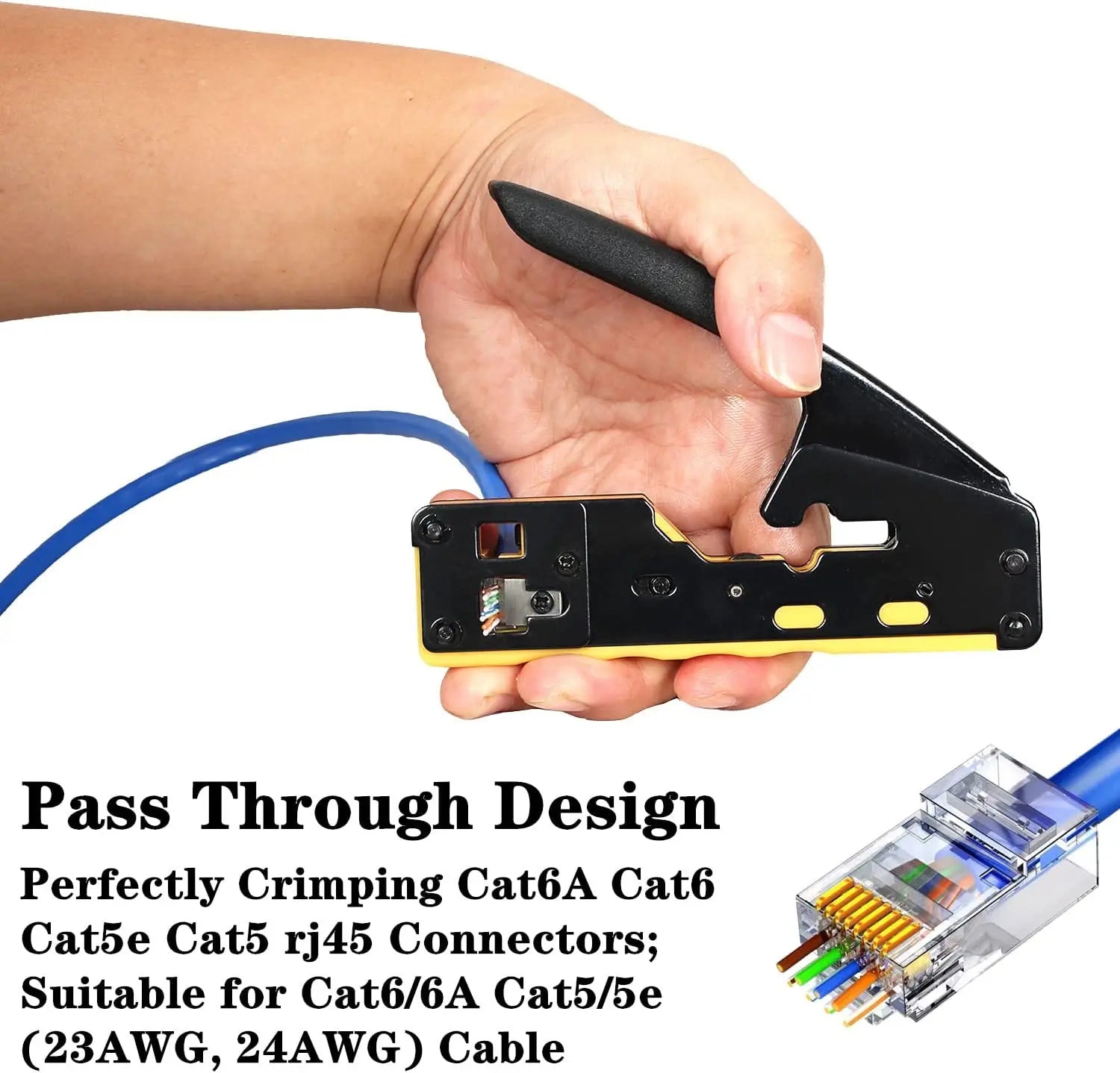 Storazone ZoeRax Rj45 Pass Through Crimp Tool Cat6 Cat6A Cat5 Cat5e Crimping Tool with 8P/6P Pass Through Ethernet Crimper